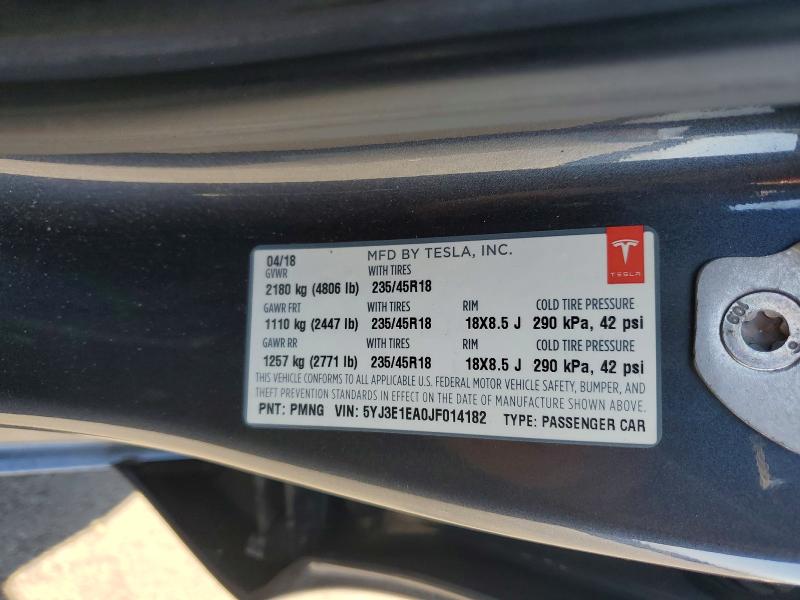 62950656 :رقم المزاد ، 5YJ3E1EA0JF014182 vin ، 2018 Tesla Model 3 مزاد بيع