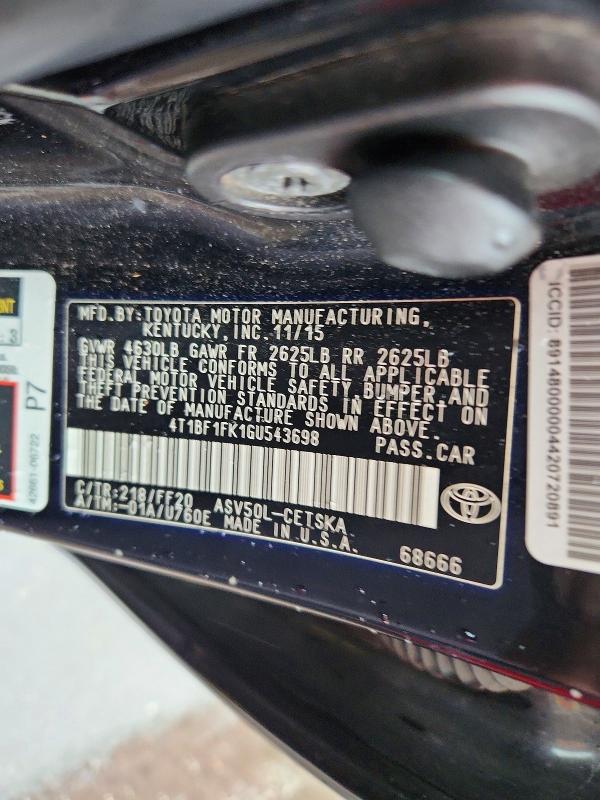 Продажа на аукционе авто 2016 Toyota Camry, vin: 4T1BF1FK1GU543698, номер лота: 62272696
