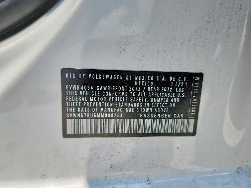 59808986 :رقم المزاد ، 3VWN57BU5MM098264 vin ، 2021 Volkswagen Jetta مزاد بيع