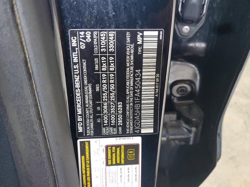 Продажа на аукционе авто 2015 Mercedes-benz Ml, vin: 4JGDA5HB1FA450434, номер лота: 57973866