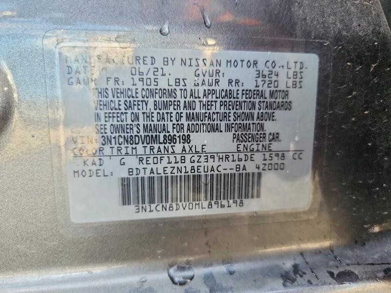 61589346 :رقم المزاد ، 3N1CN8DV0ML896198 vin ، 2021 Nissan Versa مزاد بيع