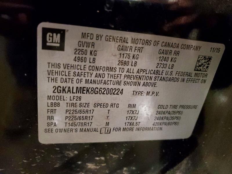 Aukcja sprzedaży 2016 Gmc Terrain, vin: 2GKALMEK8G6200224, numer aukcji: 62251726