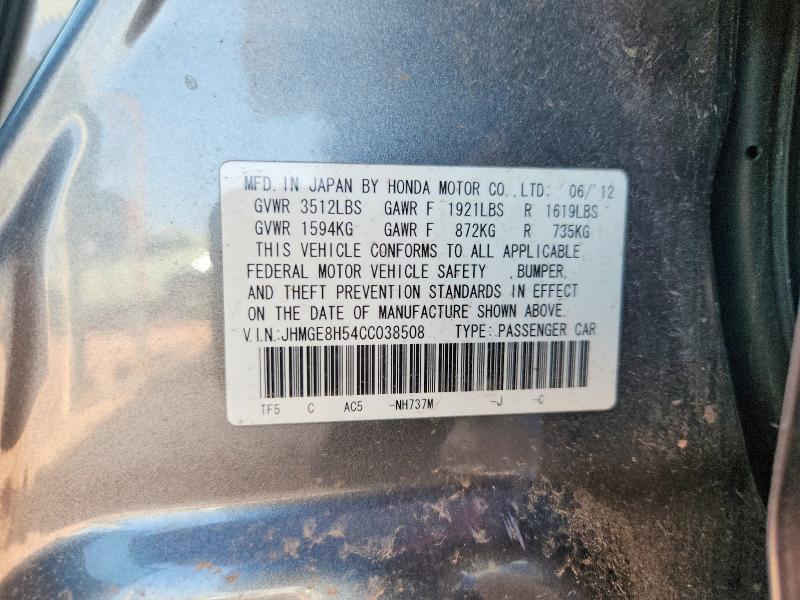 Aukcja sprzedaży 2012 Honda Fit, vin: JHMGE8H54CC038508, numer aukcji: 62701946