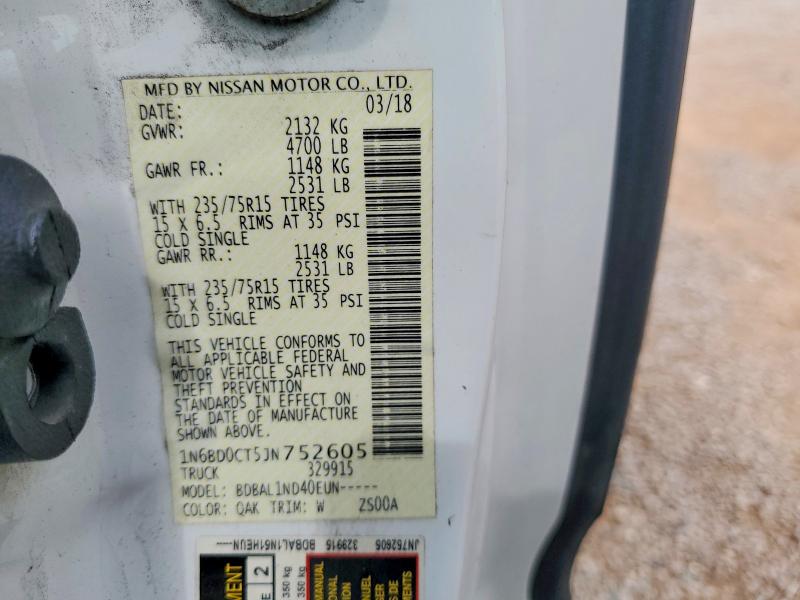 2018 Nissan Frontier მანქანა იყიდება აუქციონზე, vin: 1N6BD0CT5JN752605, აუქციონის ნომერი: 60843816