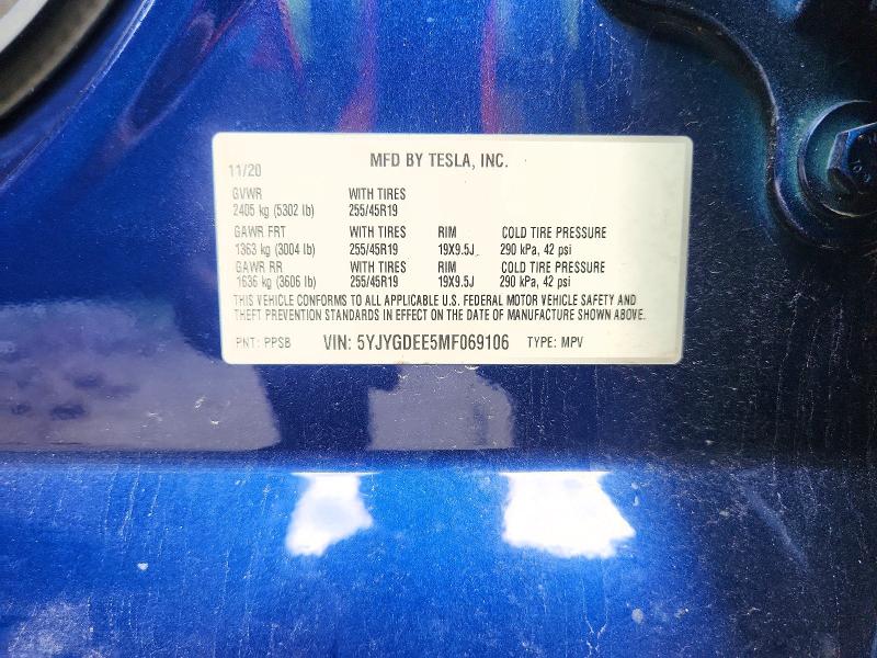 Aukcja sprzedaży 2021 Tesla Model Y, vin: 5YJYGDEE5MF069106, numer aukcji: 60217786
