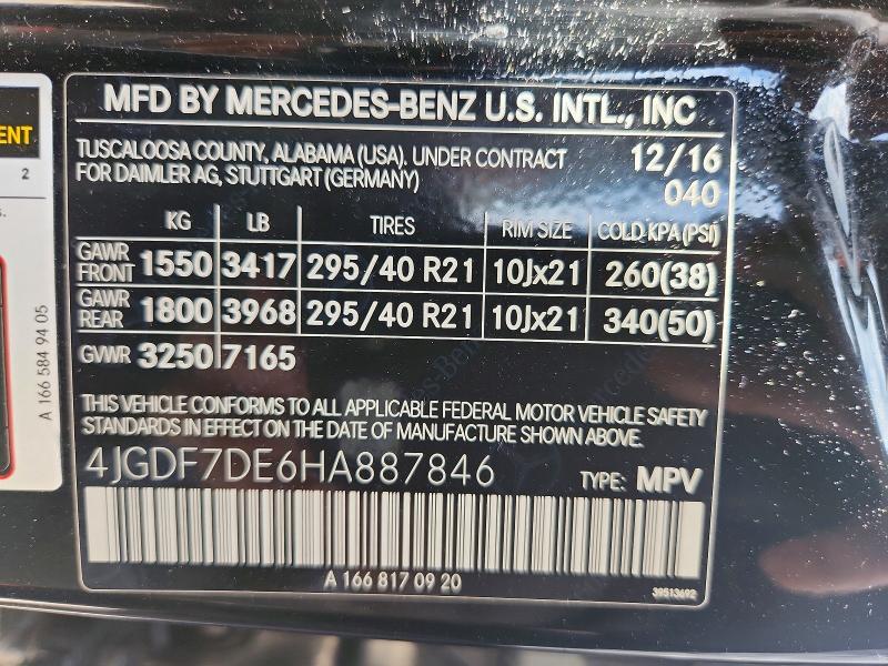 Aukcja sprzedaży 2017 Mercedes-benz Gls, vin: 4JGDF7DE6HA887846, numer aukcji: 62287166