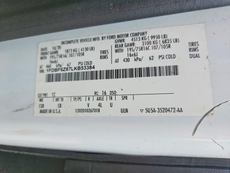 62462636 :رقم المزاد ، 1FDBF6Z87LKB53384 vin ، 2020 Ford Transit مزاد بيع