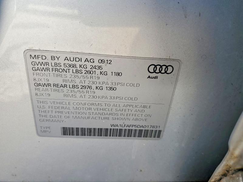 2013 Audi Q5 მანქანა იყიდება აუქციონზე, vin: WA1LFAFP5DA017831, აუქციონის ნომერი: 59656336