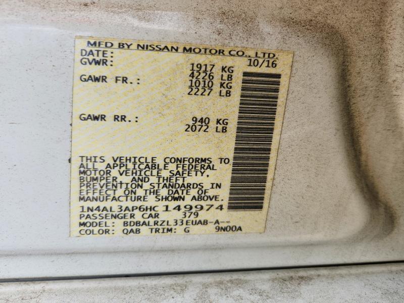Продаж на аукціоні авто 2017 Nissan Altima, vin: 1N4AL3AP6HC149974, номер лоту: 60252256