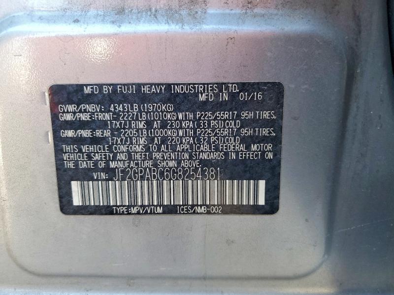 62306116 :رقم المزاد ، JF2GPABC6G8254381 vin ، 2016 Subaru Crosstrek مزاد بيع