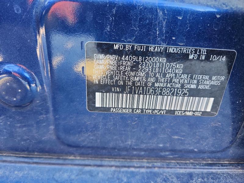 Продажа на аукционе авто 2015 Subaru Wrx, vin: JF1VA1D63F8821925, номер лота: 63402406