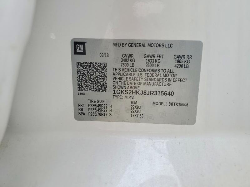 Продаж на аукціоні авто 2018 Gmc Yukon Xl, vin: 1GKS2HKJ8JR315640, номер лоту: 62587346