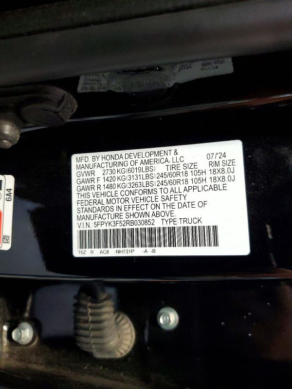 Продажа на аукционе авто 2024 Honda Ridgeline, vin: 5FPYK3F52RB030852, номер лота: 61380166