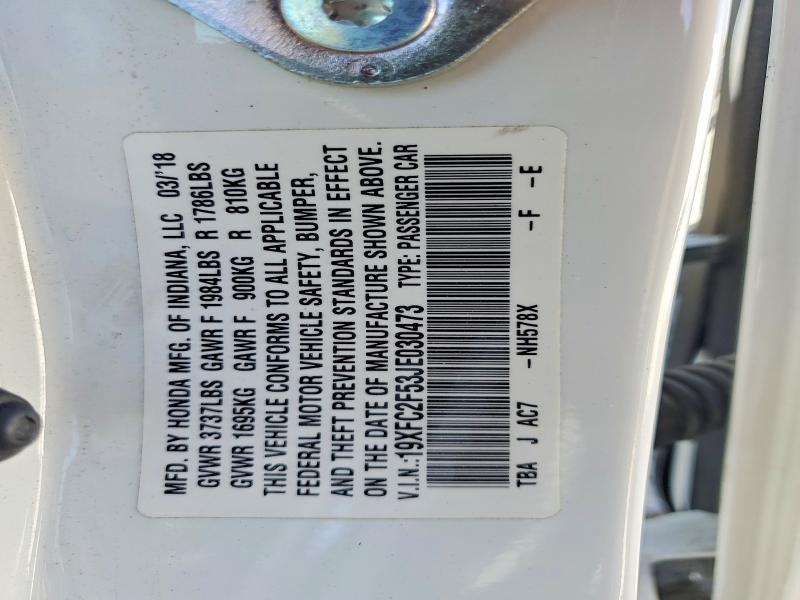 Aukcja sprzedaży 2018 Honda Civic, vin: 19XFC2F53JE030473, numer aukcji: 60459286