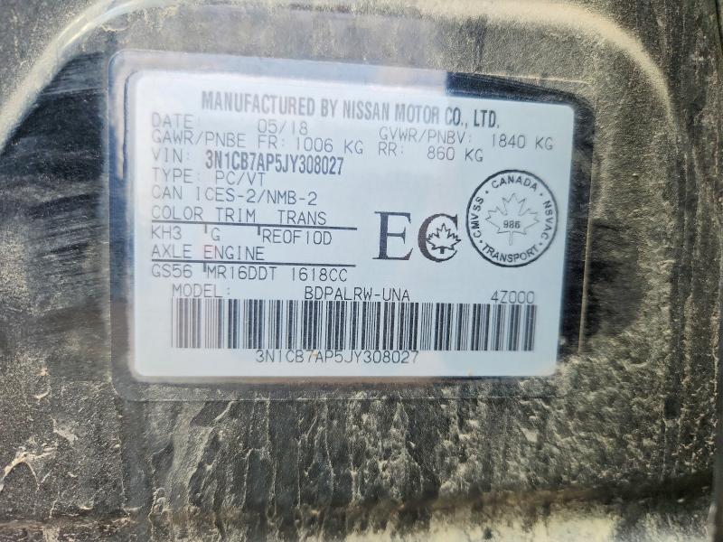 62207796 :رقم المزاد ، 3N1CB7AP5JY308027 vin ، 2018 Nissan Sentra مزاد بيع