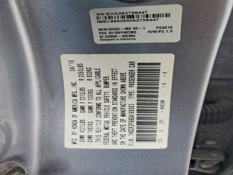 2016 Honda Accord მანქანა იყიდება აუქციონზე, vin: 1HGCR2F88GA189563, აუქციონის ნომერი: 60819676