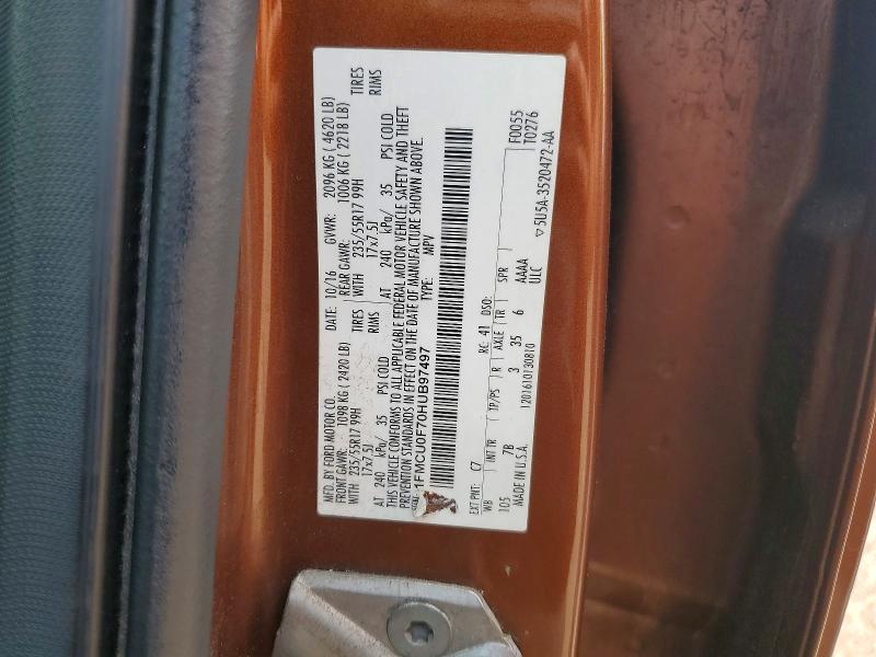2017 Ford Escape მანქანა იყიდება აუქციონზე, vin: 1FMCU0F70HUB97497, აუქციონის ნომერი: 61583356