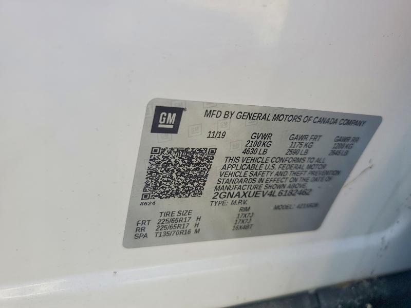 Aukcja sprzedaży 2020 Chevrolet Equinox, vin: 2GNAXUEV4L6182462, numer aukcji: 59778166