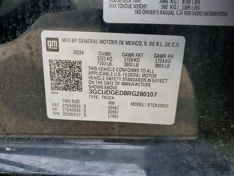 2024 Chevrolet Silverado მანქანა იყიდება აუქციონზე, vin: 3GCUDGED8RG280107, აუქციონის ნომერი: 60814306
