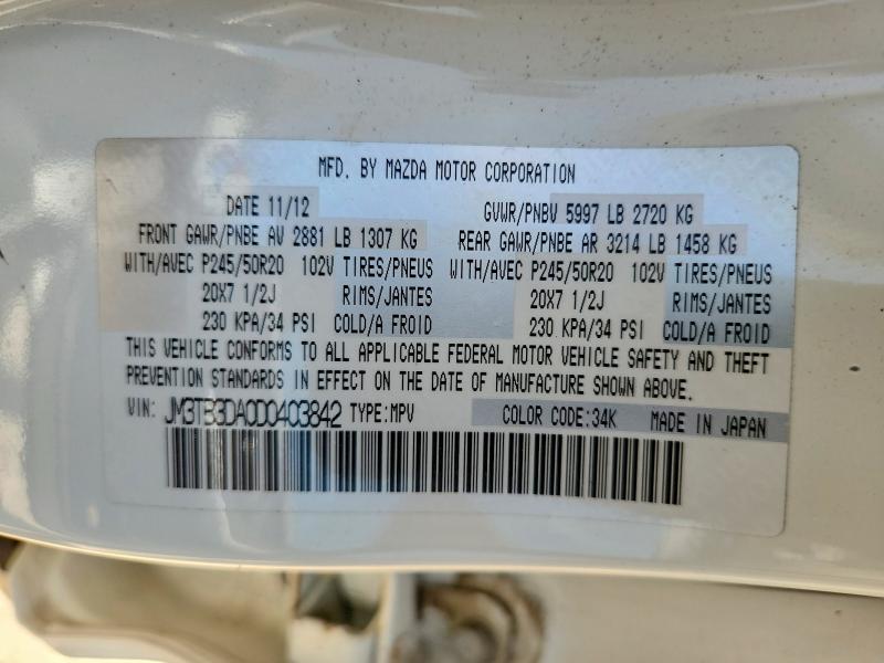 2013 Mazda Cx-9 მანქანა იყიდება აუქციონზე, vin: JM3TB3DA0D0403842, აუქციონის ნომერი: 62297416