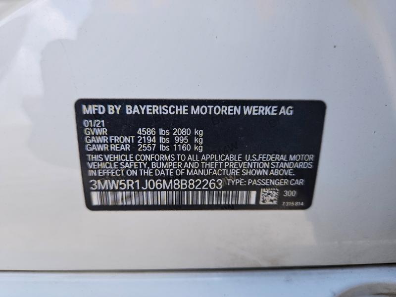 2021 Bmw 330i მანქანა იყიდება აუქციონზე, vin: 3MW5R1J06M8B82263, აუქციონის ნომერი: 62465376