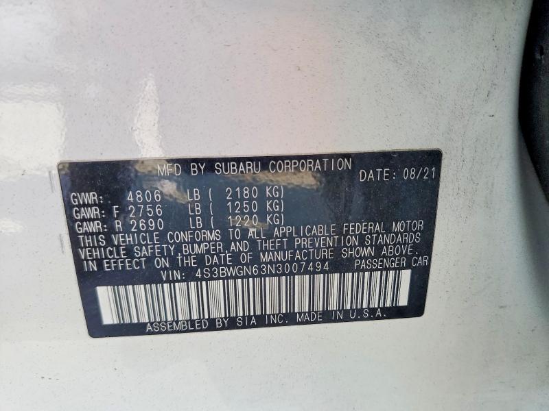 60971356 :رقم المزاد ، 4S3BWGN63N3007494 vin ، 2022 Subaru Legacy مزاد بيع