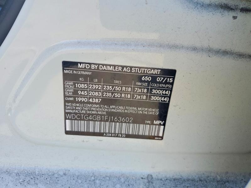 2015 Mercedes-benz Gla მანქანა იყიდება აუქციონზე, vin: WDCTG4GB1FJ163602, აუქციონის ნომერი: 62340876