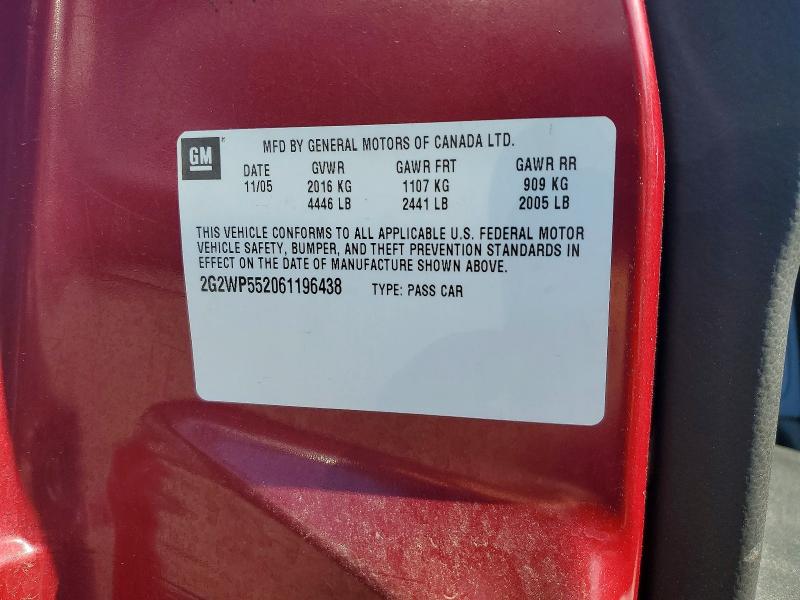Aukcja sprzedaży 2006 Pontiac Grand Prix, vin: 2G2WP552061196438, numer aukcji: 60196356