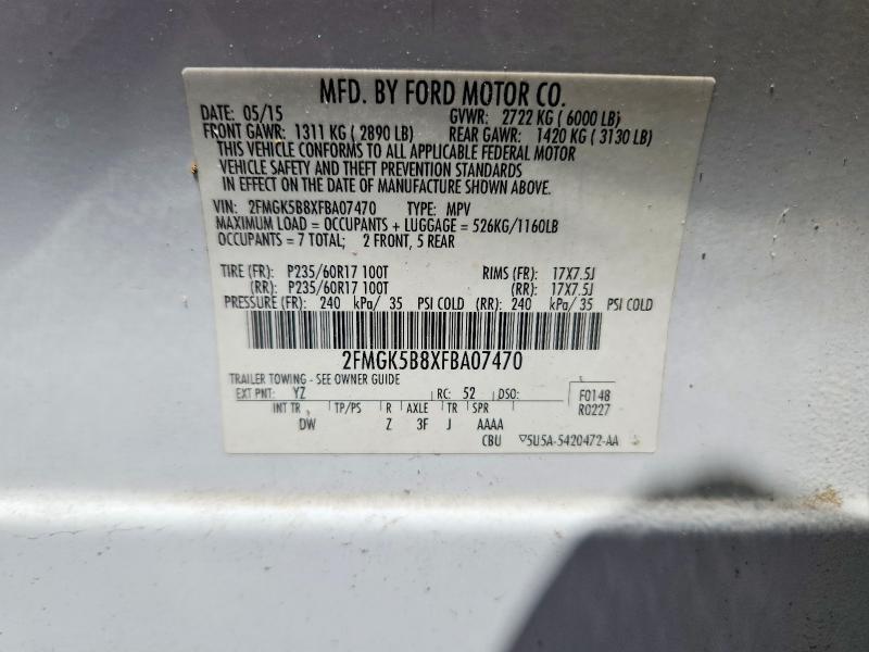 60012066 :رقم المزاد ، 2FMGK5B8XFBA07470 vin ، 2015 Ford Flex مزاد بيع