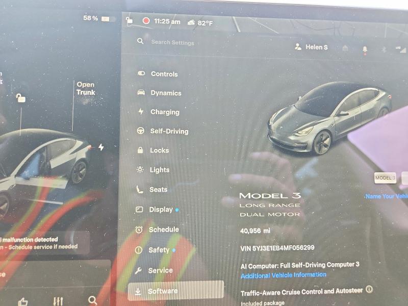 60073666 :رقم المزاد ، 5YJ3E1EB4MF056299 vin ، 2021 Tesla Model 3 مزاد بيع