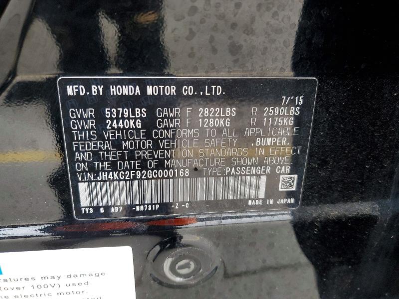 Aukcja sprzedaży 2016 Acura Rlx, vin: JH4KC2F92GC000168, numer aukcji: 61371936