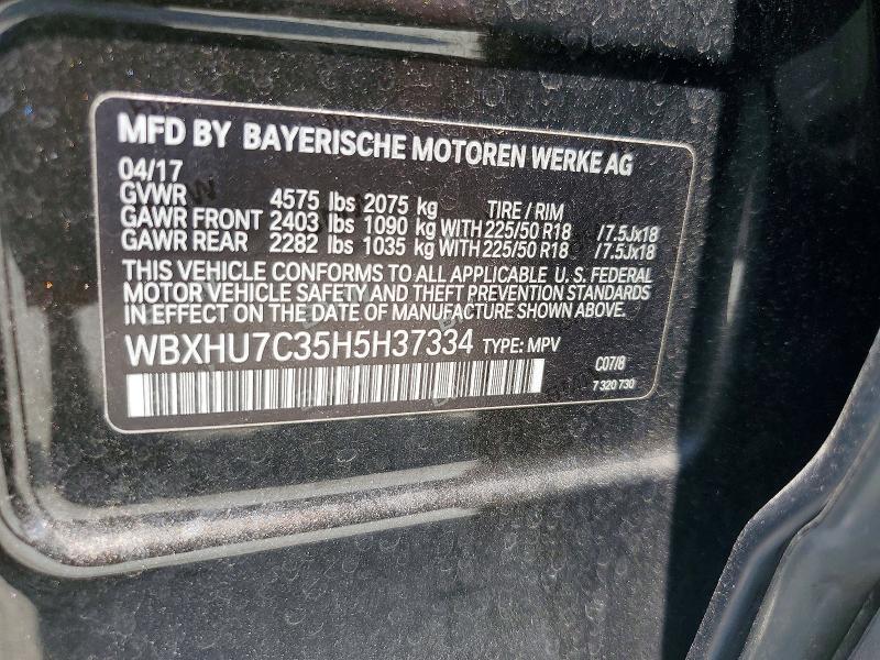 62968466 :رقم المزاد ، WBXHU7C35H5H37334 vin ، 2017 Bmw X1 مزاد بيع