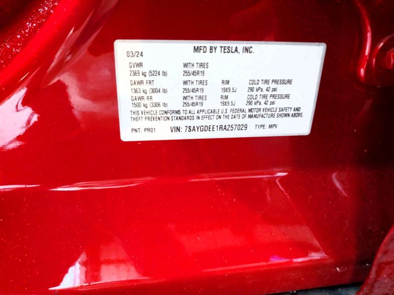 2024 Tesla Model Y მანქანა იყიდება აუქციონზე, vin: 7SAYGDEE1RA257029, აუქციონის ნომერი: 61310656