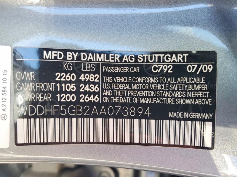Aukcja sprzedaży 2010 Mercedes-benz E, vin: WDDHF5GB2AA073894, numer aukcji: 60517916