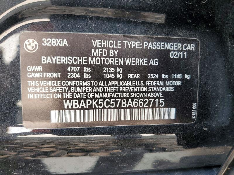 62165986 :رقم المزاد ، WBAPK5C57BA662715 vin ، 2011 Bmw 328 مزاد بيع
