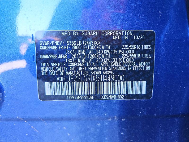 59583786 :رقم المزاد ، JF2SLSRD8SH449000 vin ، 2025 Subaru Forester مزاد بيع