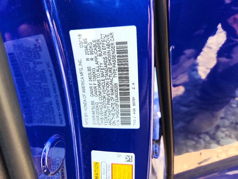 Продаж на аукціоні авто 2018 Honda Accord, vin: 1HGCV2F33JA035205, номер лоту: 60993296