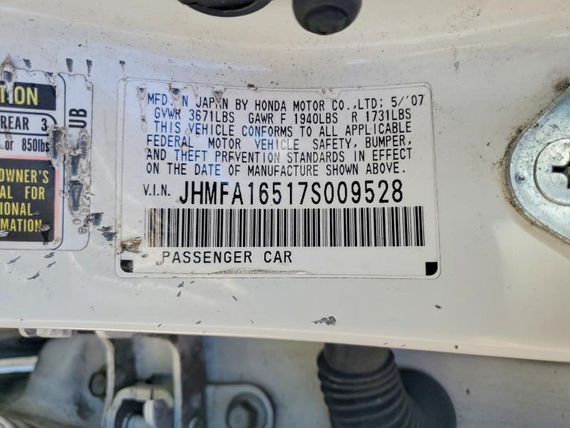 2007 Honda Civic მანქანა იყიდება აუქციონზე, vin: JHMFA16517S009528, აუქციონის ნომერი: 60086066