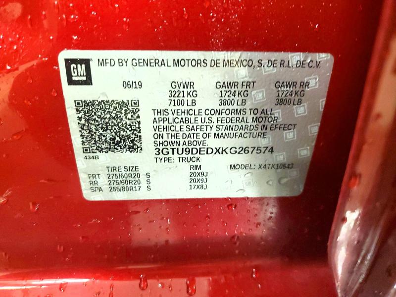 Продажа на аукционе авто 2019 Gmc Sierra, vin: 3GTU9DEDXKG267574, номер лота: 62047186