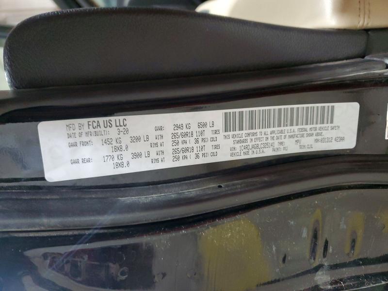 Продаж на аукціоні авто 2020 Dodge Durango, vin: 1C4RDJAG8LC325141, номер лоту: 58589106