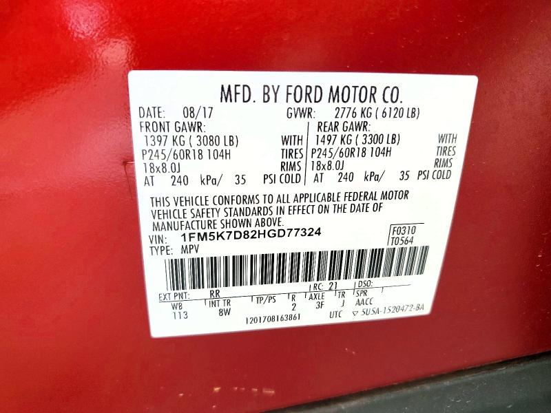 Aukcja sprzedaży 2017 Ford Explorer, vin: 1FM5K7D82HGD77324, numer aukcji: 62342526
