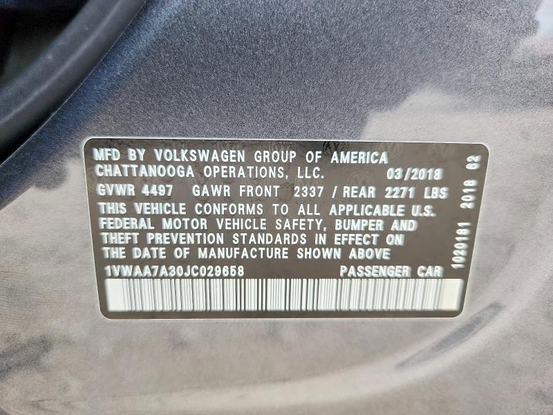 Продажа на аукционе авто 2018 Volkswagen Passat, vin: 1VWAA7A30JC029658, номер лота: 60027376