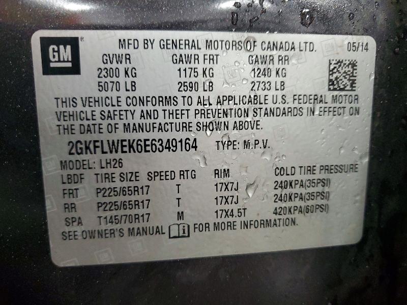 Aukcja sprzedaży 2014 Gmc Terrain, vin: 2GKFLWEK6E6349164, numer aukcji: 95586105