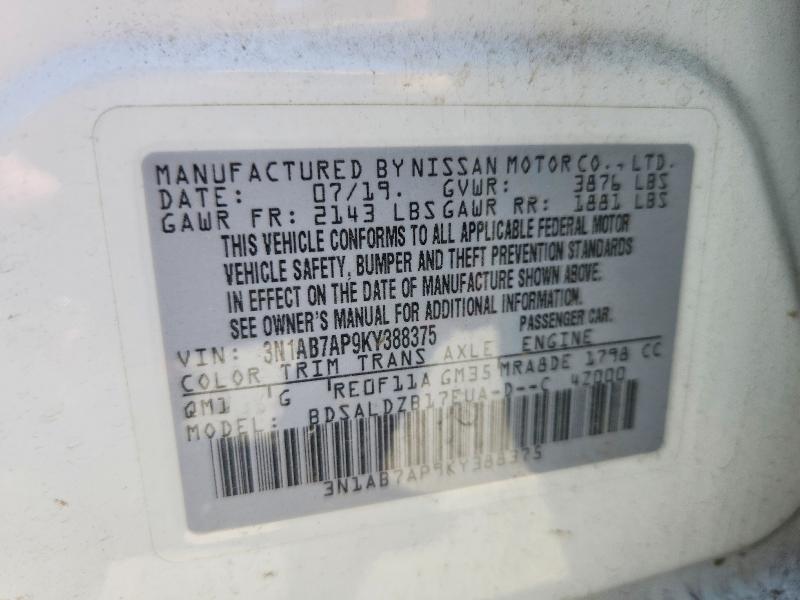 Продаж на аукціоні авто 2019 Nissan Sentra, vin: 3N1AB7AP9KY388375, номер лоту: 59598216