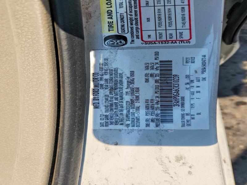 2012 Ford Fusion მანქანა იყიდება აუქციონზე, vin: 3FAHP0GA6CR310239, აუქციონის ნომერი: 60250786