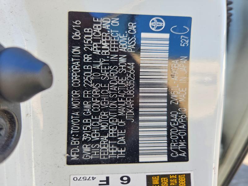 59076096 :رقم المزاد ، JTDKARFU8G3525644 vin ، 2016 Toyota Prius مزاد بيع