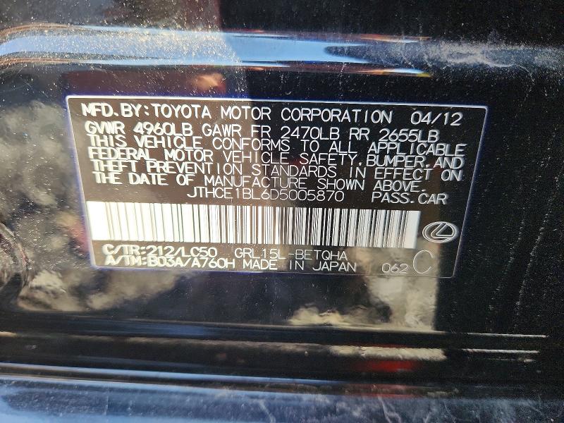 Auction sale of the 2013 Lexus Gs, vin: JTHCE1BL6D5005870, lot number: 60753646