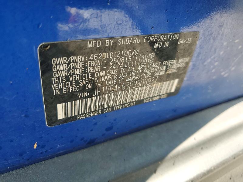 Продаж на аукціоні авто 2023 Subaru Wrx, vin: JF1VBAF63P9808937, номер лоту: 62990716