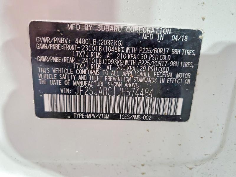 62137816 :رقم المزاد ، JF2SJABC1JH574484 vin ، 2018 Subaru Forester مزاد بيع