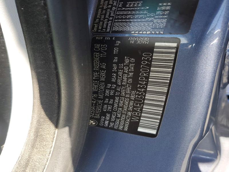 62812156 :رقم المزاد ، WBAEU33434PR07930 vin ، 2004 Bmw 325 مزاد بيع